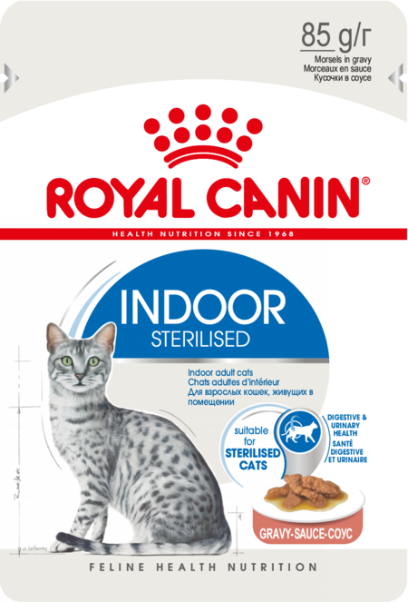 ROYAL CANIN INDOOR STERILISED 85 г пауч соус влажный корм для стерилизованных кошек от 1 до 7 лет, живущих в помещении