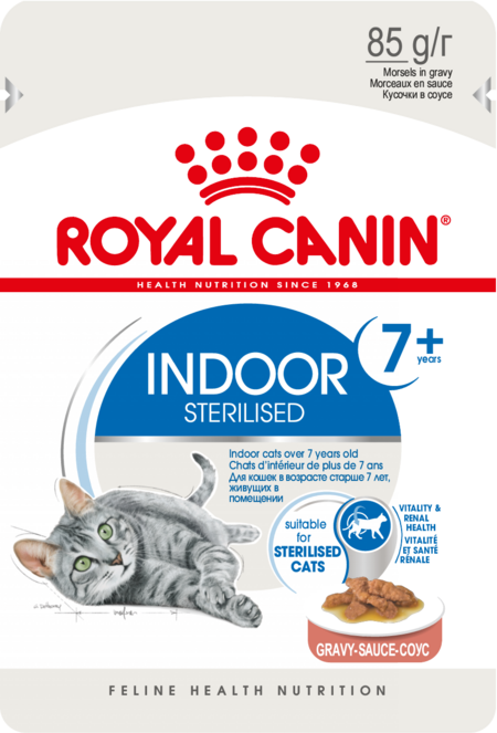 ROYAL CANIN INDOOR STERILISED 7+ 85 г пауч соус влажный корм для пожилых стерилизованных кошек с 7 лет, живущих в помещении