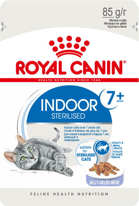 ROYAL CANIN INDOOR STERILISED 7+ 85 г пауч желе влажный корм для пожилых стерилизованных кошек с 7 лет, живущих в помещении