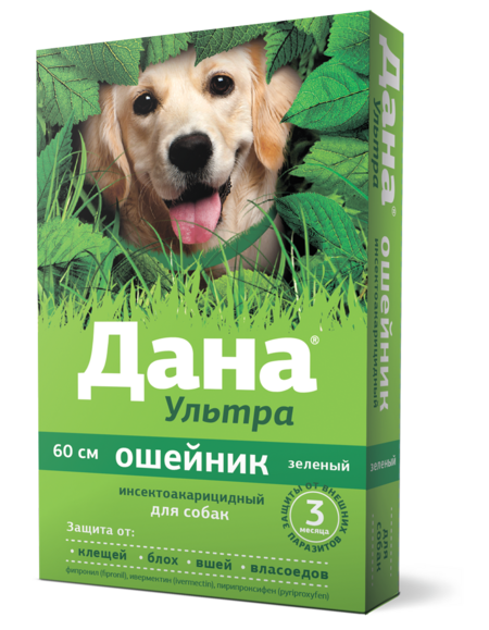 APICENNA ДАНА УЛЬТРА 60 см ошейник инсектоакарицидный для собак зеленый 1х16