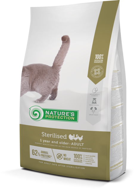 NATURE’S PROTECTION Neutered 18кг полнорационное сбалансированное питание для стерилизованных кошек и кастрированных котов