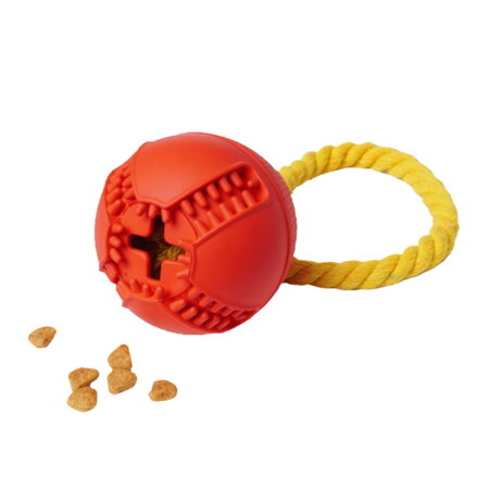 HOMEPET SILVER SERIES Ф 7,6 см х 8,2 см игрушка для собак мяч с канатом с отверстием для лакомств красный каучук