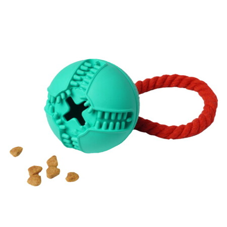 HOMEPET SILVER SERIES Ф 7,6 см х 8,2 см игрушка для собак мяч с канатом с отверстием для лакомств бирюзовый каучук
