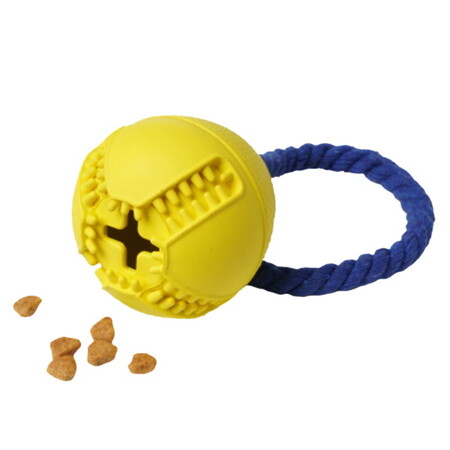 HOMEPET SILVER SERIES Ф 7,6 см х 8,2 см игрушка для собак мяч с канатом с отверстием для лакомств желтый каучук
