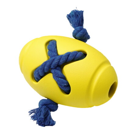 HOMEPET SILVER SERIES Ф 8 см х 12,7 см игрушка для собак мяч регби с канатом желтый каучук