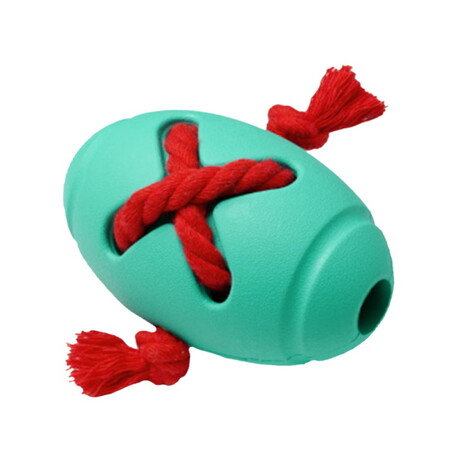 HOMEPET SILVER SERIES Ф 8 см х 12,7 см игрушка для собак мяч регби с канатом бирюзовый каучук