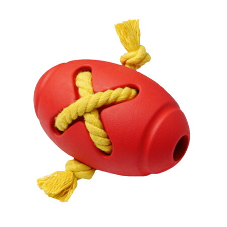 HOMEPET SILVER SERIES Ф 8 см х 12,7 см игрушка для собак мяч регби с канатом красный каучук
