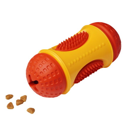 HOMEPET SILVER SERIES TPR 6 см х 13 см игрушка для собак цилиндр фигурный с отверстиями для лакомств желто-красный каучук
