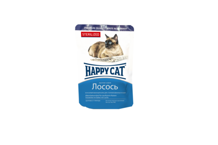 HAPPY CAT 100 г консервы для стерилизованных кошек кусочки в желе лосось пауч