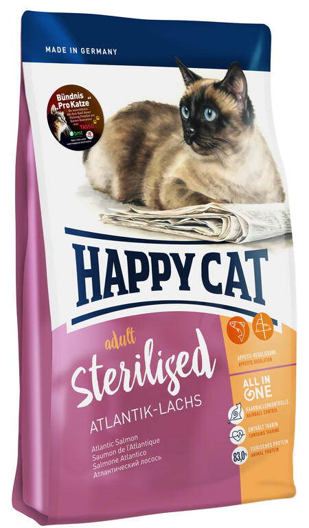 HAPPY CAT Supreme Fit&Well Adult Sterilised сухой корм для стерилизованных кошек атлантический лосось