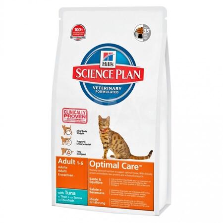 Hill`s Science Plan Optimal Care 10 кг сухой корм для взрослых кошек для поддержания оптимального веса тунец