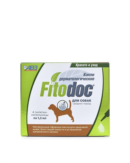 FITODOC капли дерматологические для средних пород собак - средство для комплексного ухода за состоянием кожно-волосяного покрова, 4 пипетки
