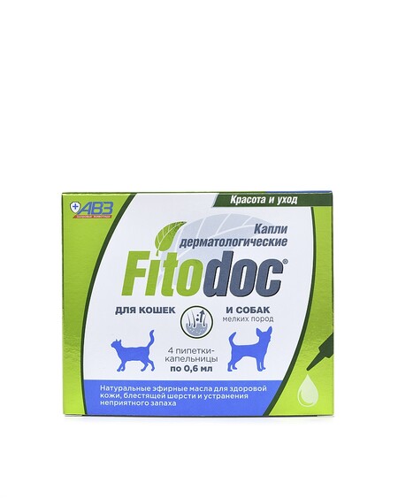 FITODOC капли дерматологические для мелких пород собак и кошек - средство для комплексного ухода за состоянием кожно-волосяного покрова собак, 4 пипетки