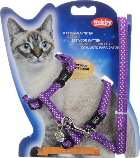 NOBBY шлейка для кошек в горошек фиолетовая
