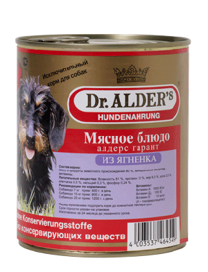 Dr. ALDER`S Алдерс Гарант 750 г консервы для собак 80% рубленного мяса ягненок