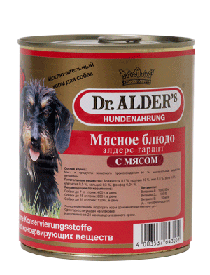 Dr. ALDER`S Алдерс Гарант 750 г консервы для собак 80% рубленного мяса говядина