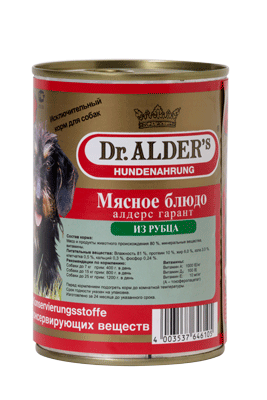 Dr. ALDER`S Алдерс Гарант 400 г консервы для собак 80% рубленного мяса рубец, сердце