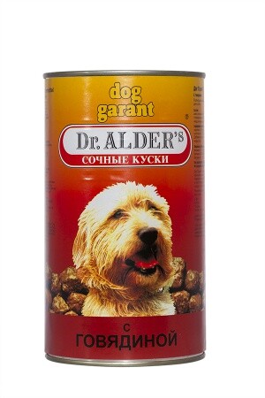 Dr. ALDER`S Dog Garant 1230 г консервы для собак кусочки в желе говядина