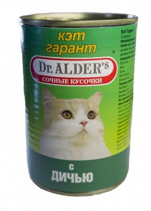 Dr. ALDER`S Кэт Гарант 415 г консервы для кошек сочные кусочки в соусе дичь