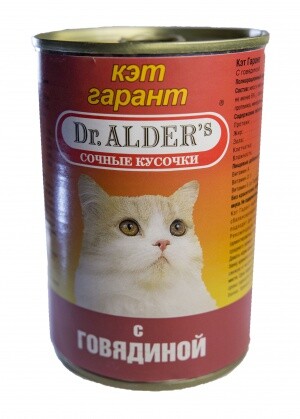 Dr. ALDER`S Кэт Гарант 415 г консервы для кошек сочные кусочки в соусе говядина