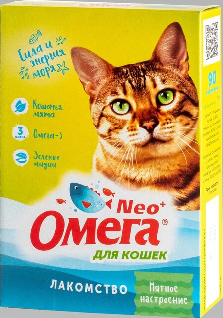 ФАРМАКС ОМЕГА NEО+ 90 таб лакомство для кошек с кошачьей мятой 1х5