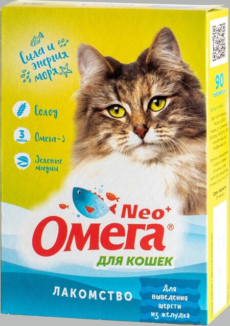 ФАРМАКС ОМЕГА NEО+ 90 таб лакомство для кошек с ржаным солодом 1х5