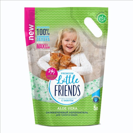 Little Friends 5 л Aloe Vera силикагелевый наполнитель для кошачьих туалетов п/м пакет