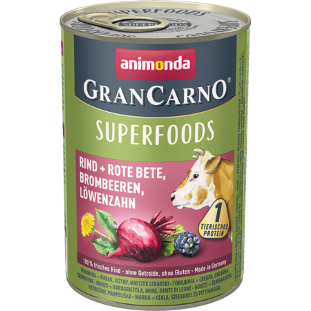 ANIMONDA GRAN CARNO SUPERFOODS Beef + Beetroot, Blackberries, Dandelion 400 г консервы для взрослых собак c говядиной, свеклой, ежевикой, одуванчиком