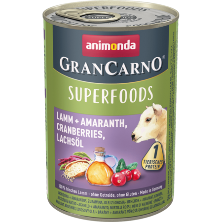 ANIMONDA GRAN CARNO SUPERFOODS Lamb + Amaranthus, Cranberries, Salmon Oil 400 г консервы для взрослых собак c ягненком, амарантом, клюквой, лососевым маслом