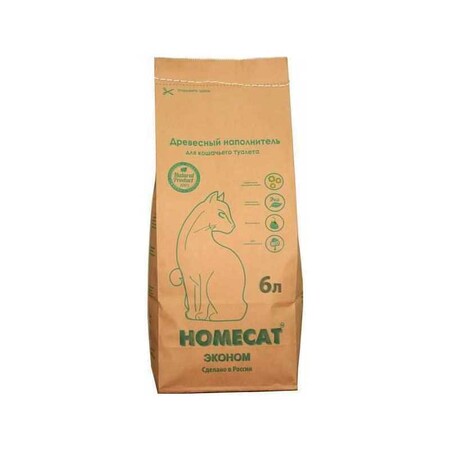 HOMECAT Эконом 6 л 1,88 кг древесный наполнитель для кошачьих туалетов мелкие гранулы