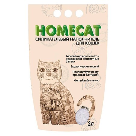 HOMECAT Стандарт 3 л силикагелевый наполнитель для кошачьих туалетов без запаха