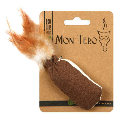 МОН ТЕРО ЭКО 8см х 4см игрушка для кошек мешочек с перьями с кошачьей мятой зелено-коричневый