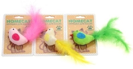 HOMECAT 18 см игрушка для кошек птичка с хвостом из перьев