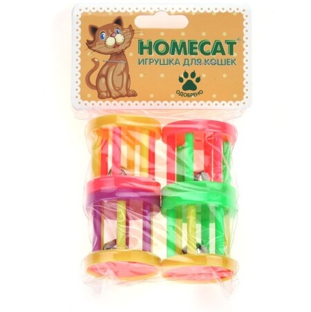 HOMECAT 4 шт 4 см игрушка для кошек барабаны пластиковые с колокольчиком