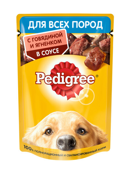 PEDIGREE 85 г пауч влажный корм для взрослых собак всех пород с говядиной и ягненком в соусе 1х28