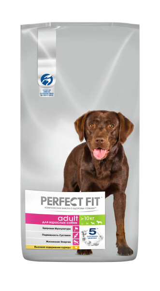 PERFECT FIT 14,5 кг сухой полнорационный корм для взрослых собак средних и крупных пород старше 1 года с курицей