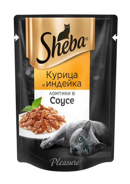 SHEBA 85 г пауч влажный корм для кошек ломтики в соусе с курицей и индейкой 1х24