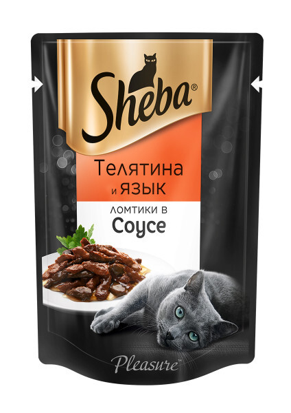 SHEBA 85 г пауч влажный корм для кошек ломтики в соусе с телятиной и языком 1х24