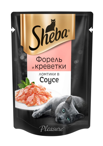 SHEBA 85 г пауч влажный корм для кошек ломтики в соусе с форелью и креветками 1х24