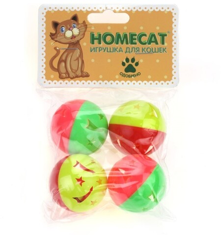 HOMECAT 4 шт Ф 4 см игрушка для кошек мячи пластиковые звездочки с колокольчиком