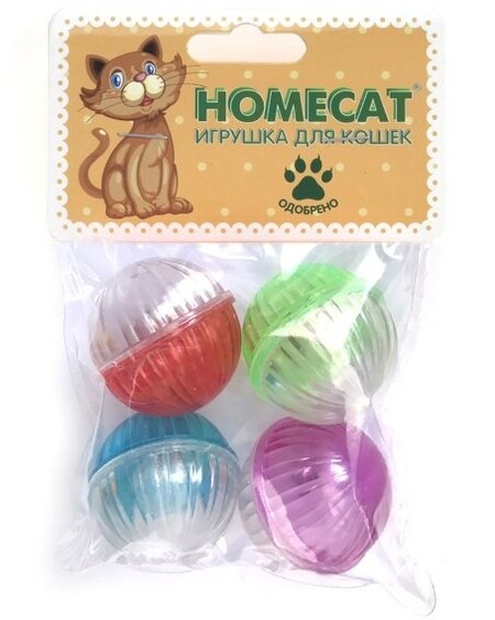 HOMECAT 4 шт Ф 4 см игрушка для кошек мячи пластиковые разноцветные с колокольчиком