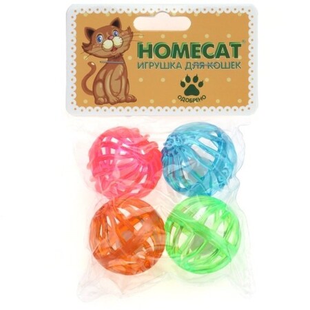 HOMECAT 4 шт Ф 4 см игрушка для кошек мячи пластиковые калейдоскоп с колокольчиком