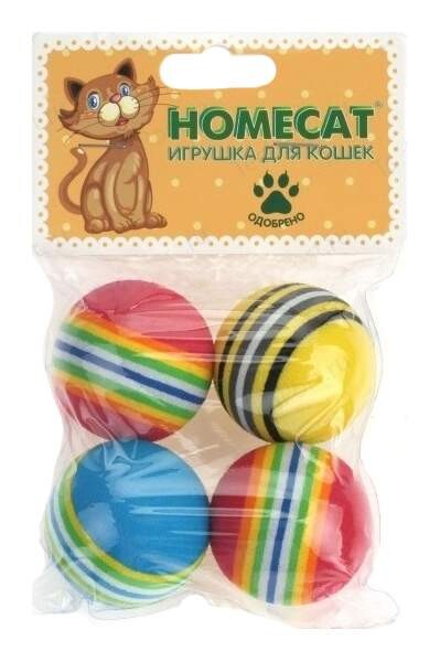 HOMECAT 4 шт Ф 4,2 см игрушка для кошек мячи радужные гремящие
