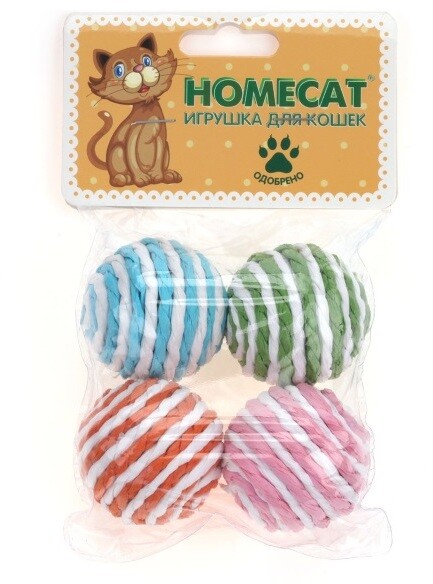 HOMECAT 4 шт Ф 4 см игрушка для кошек мячи веревочные гремящие