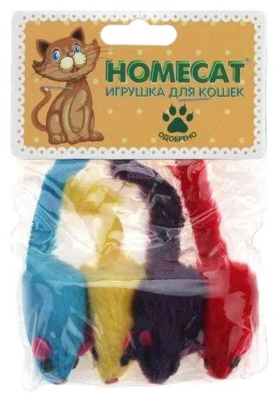 HOMECAT 4 шт 5 см игрушка для кошек мышки плюшевые цветные гремящие