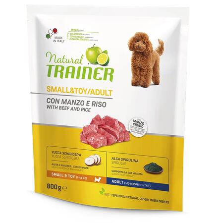 TRAINER NATURAL SMALL & TOY 800 г сухой корм y для взрослых собак мелких и миниатюрных пород с говядиной и рисом