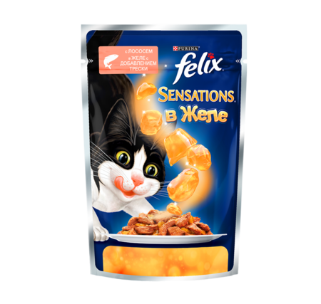 Felix Sensations 85 г пауч консервы для кошек, лосось и треска