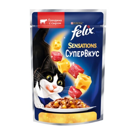 FELIX® Sensations Супервкус 75 г влажный корм для взрослых кошек с говядиной и сыром