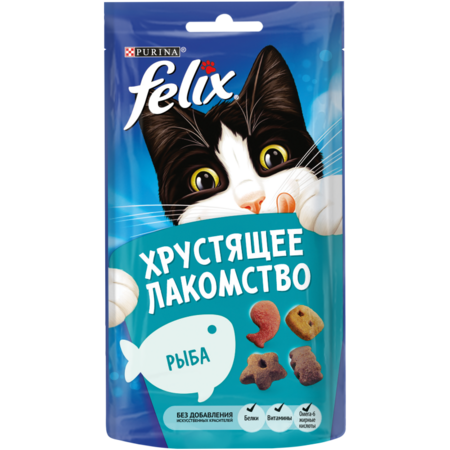 Felix Хрустящее Лакомство 60 г для взрослых кошек, с рыбой 1х8