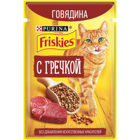 Friskies 75 г пауч консервы для кошек говядина с гречкой 1х26